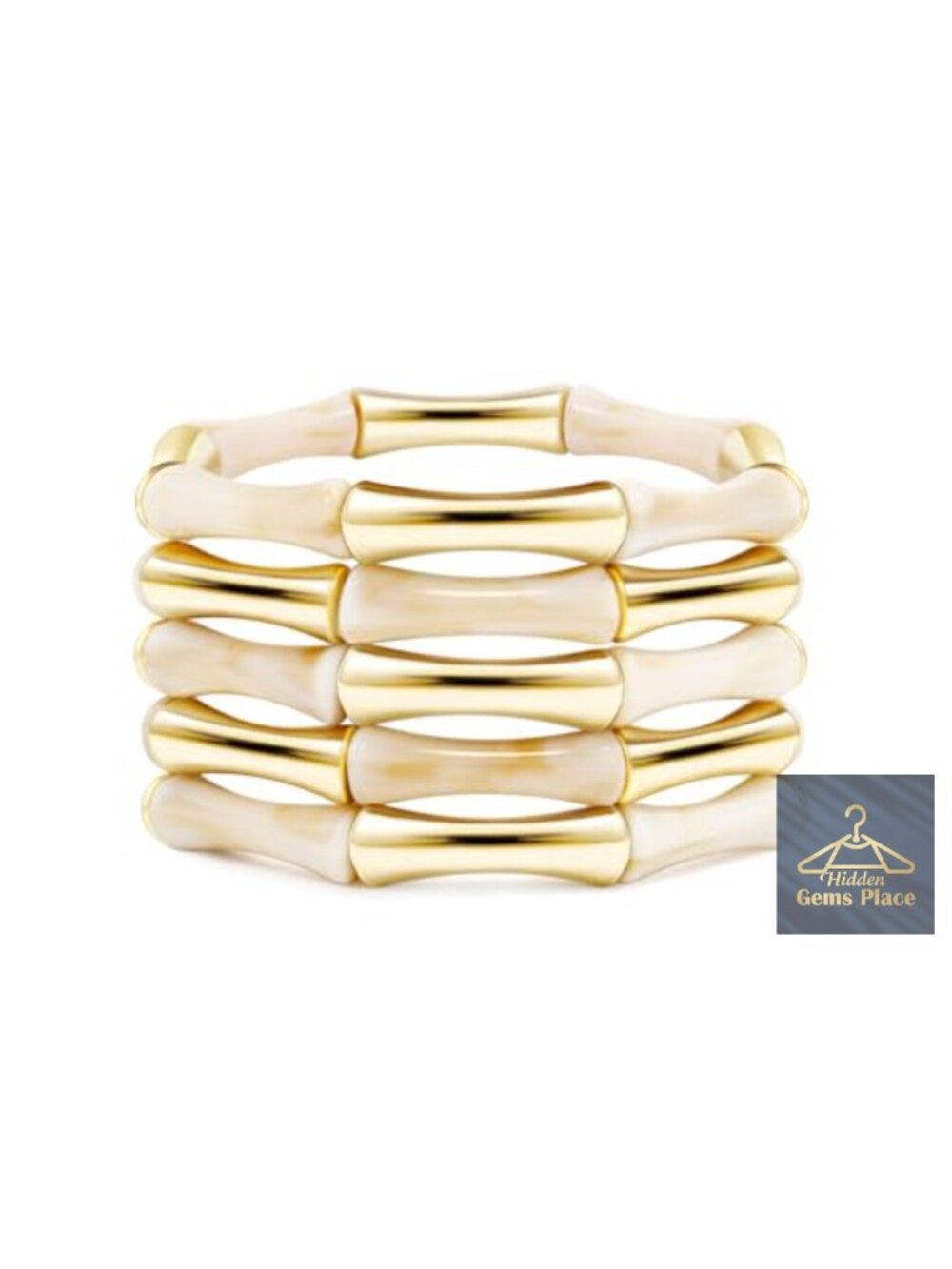 Stackable Bamboo Chunky Acrylic Beads Stretch Bangle Bracelets